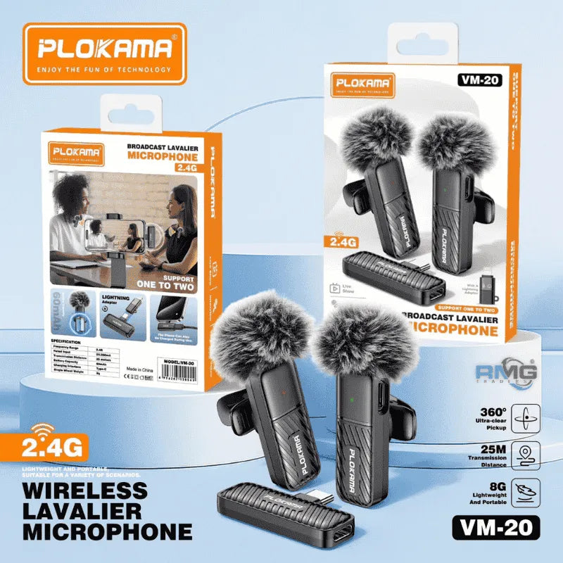 Plokama VM-20 2.4G Wireless Lavalier Microphone
