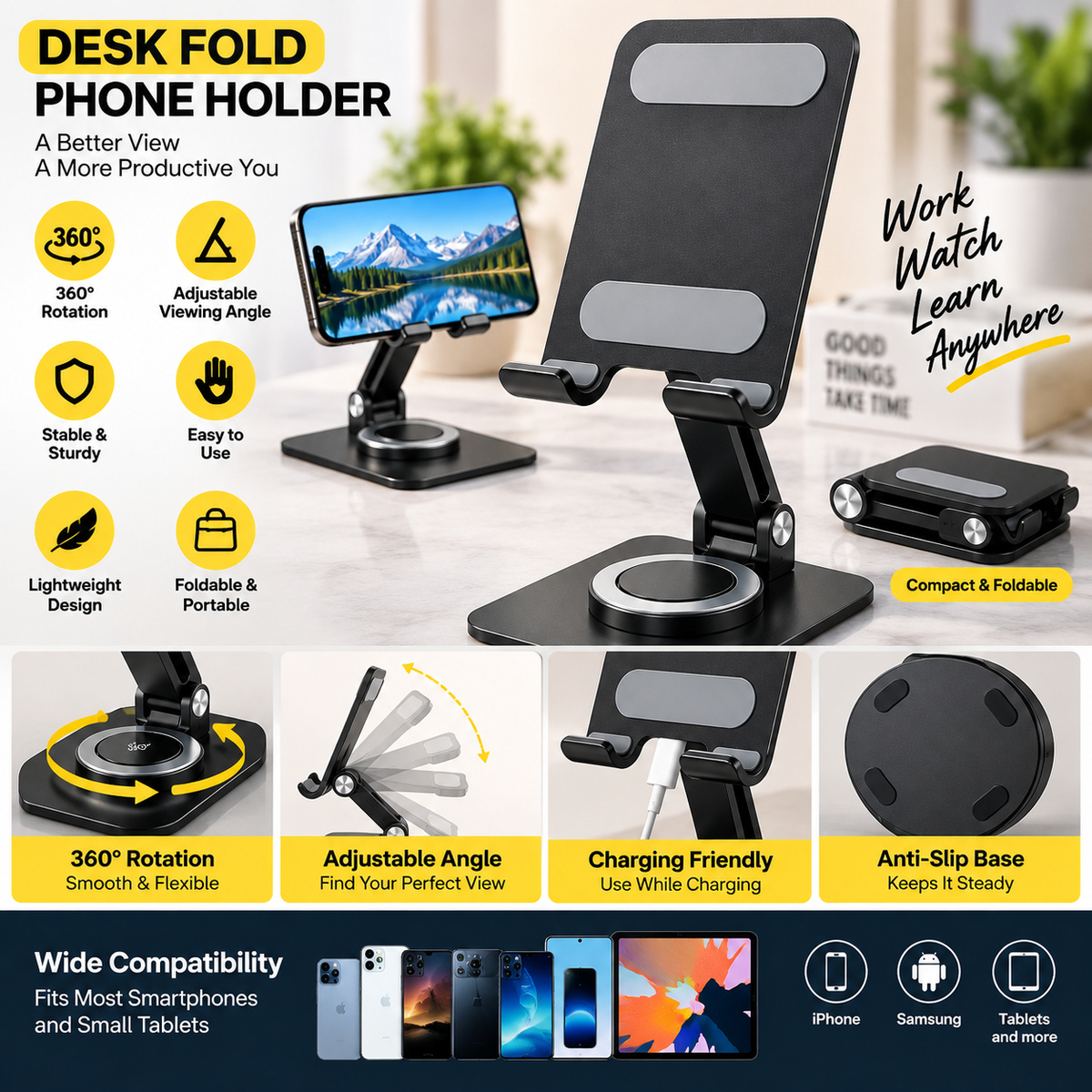 Foldable 360° Desktop Phone Holder