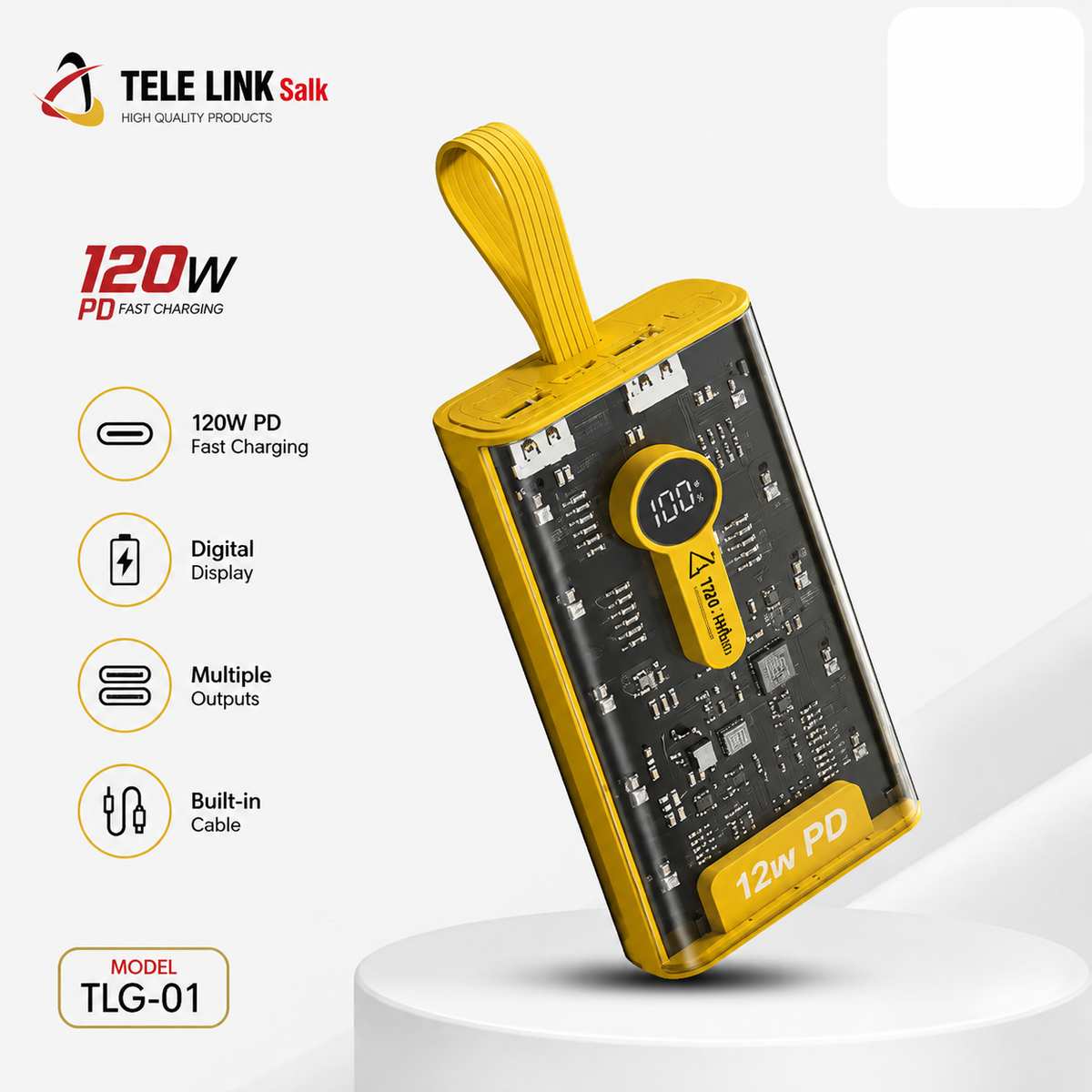 Telelink Gold P20 120W Super Fast Charging Power Bank – 10,000mAh