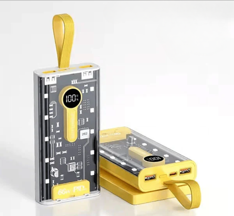 Transparent Tele Link Power Bank with Boost Cable 20000mah| 120W PD Fast Charging
