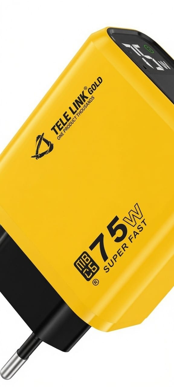 TELE LINK GOLD 75W Super Fast Charger – PD + QC 5.0 | GaN Technology | LED Display