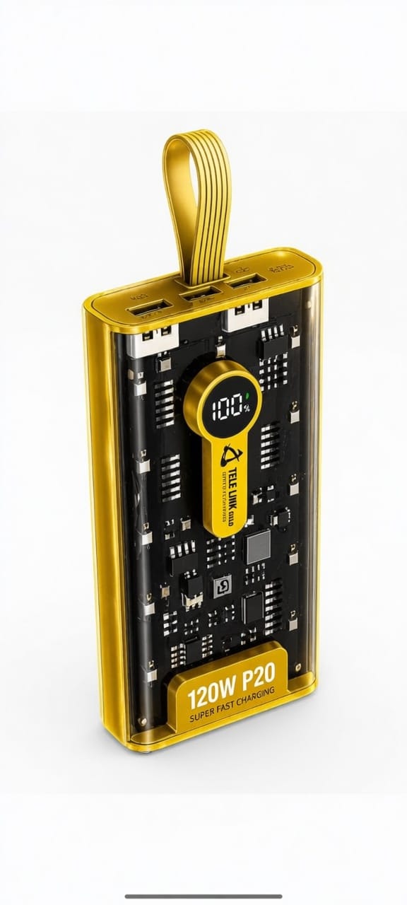Transparent Tele Link Power Bank with Boost Cable – 10,000mAh | 120W PD Fast Charging