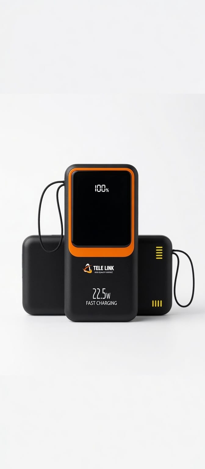 TELE LINK GOLD 20000mAh Power Bank (TLG-3A) - 22.5W Fast Charging, Digital Display, Built-in Cables