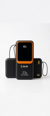 TELE LINK GOLD 20000mAh Power Bank (TLG-3A) - 22.5W Fast Charging, Digital Display, Built-in Cables
