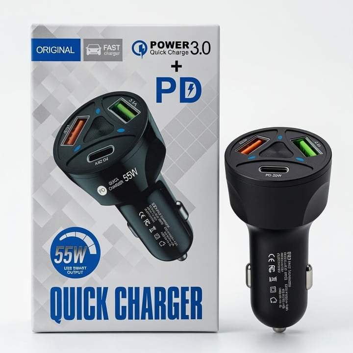 55W PD + QC 3.0 Multi-Port Quick Car Charger