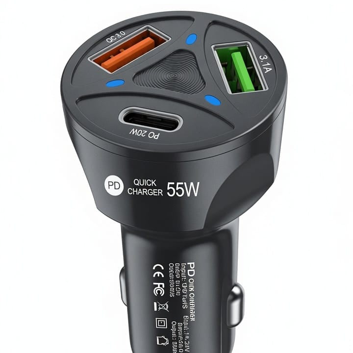 55W PD + QC 3.0 Multi-Port Quick Car Charger