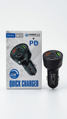 55W PD + QC 3.0 Multi-Port Quick Car Charger