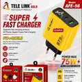 TELE LINK GOLD AFE-56 75W Super Fast Charger (PD + QC 5.0) with LCD Display