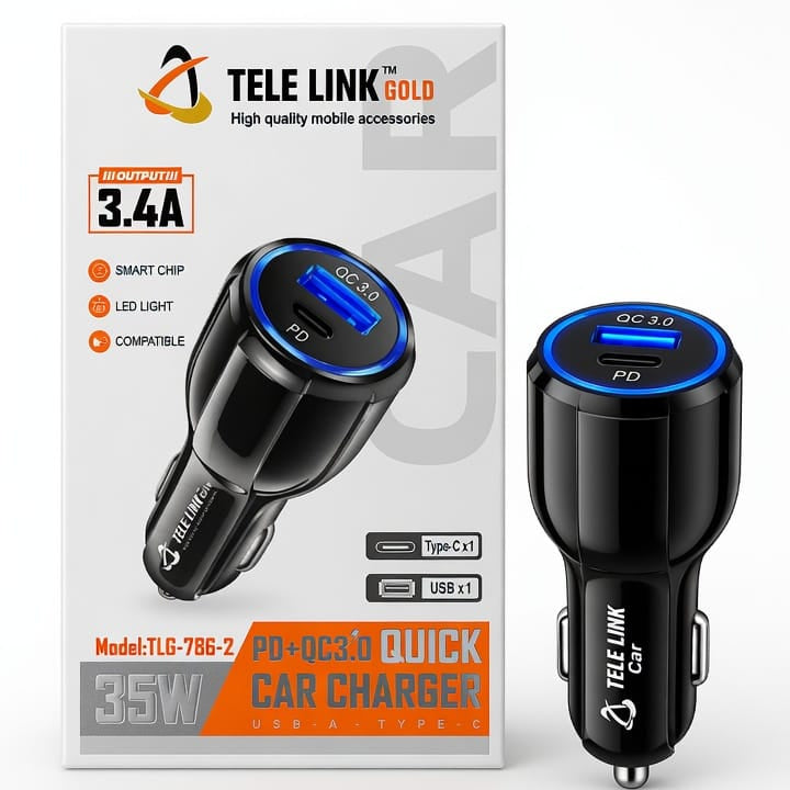 TELE LINK GOLD TLG-786-2 35W PD + QC 3.0 Dual Port Fast Car Charger