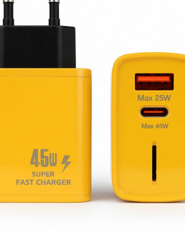 45W Super Fast Charger – Dual Port USB-C PD + USB-A Fast Charging Adapter
