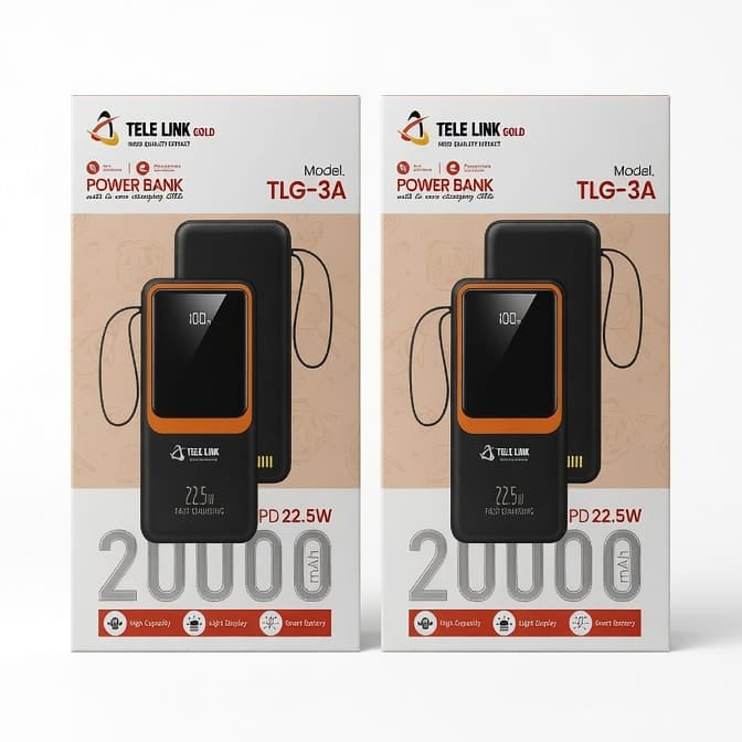 Tele Link Gold TLG-3A 20,000mAh Power Bank – 22.5W Fast Charging with Digital Display