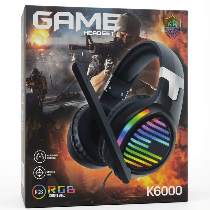 K6000 RGB Gaming Headset – Immersive Sound, Comfortable Design &amp; Stylish RGB Lighting