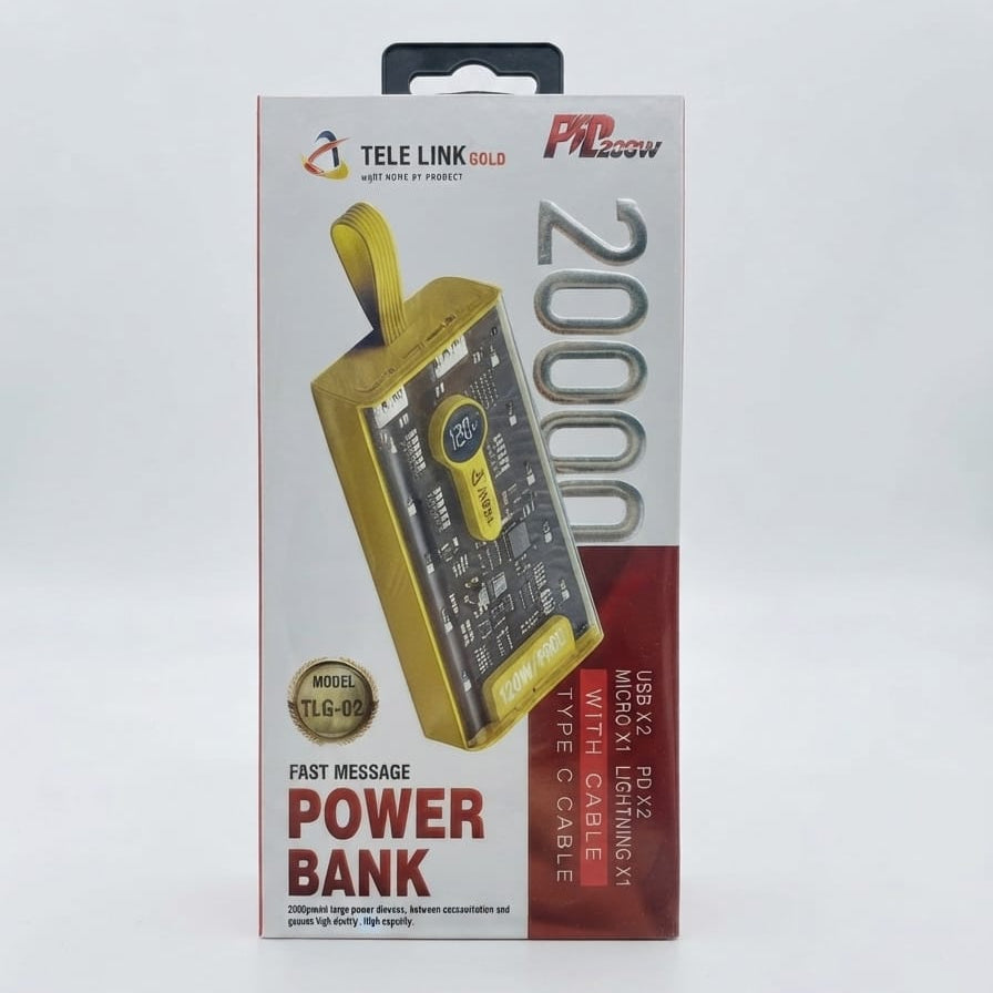 Telelink Gold P20 120W Super Fast Charging Power Bank – 20000mAh