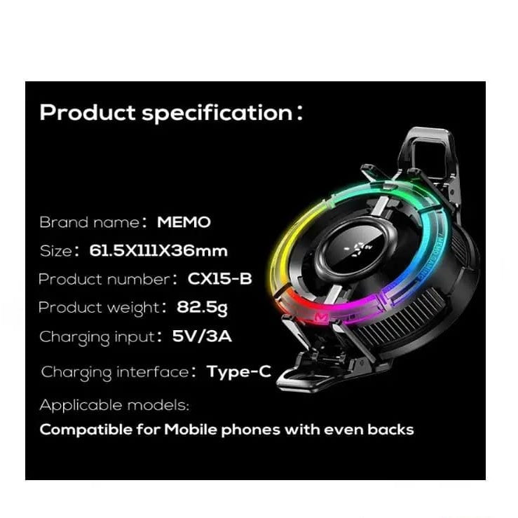 MEMO CX15-B RGB Cooling Fan Phone Cooler – Gaming Mobile Phone Radiator