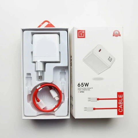 OnePlus 65W Warp Charge Power Adapter Set (White + Red Cable)