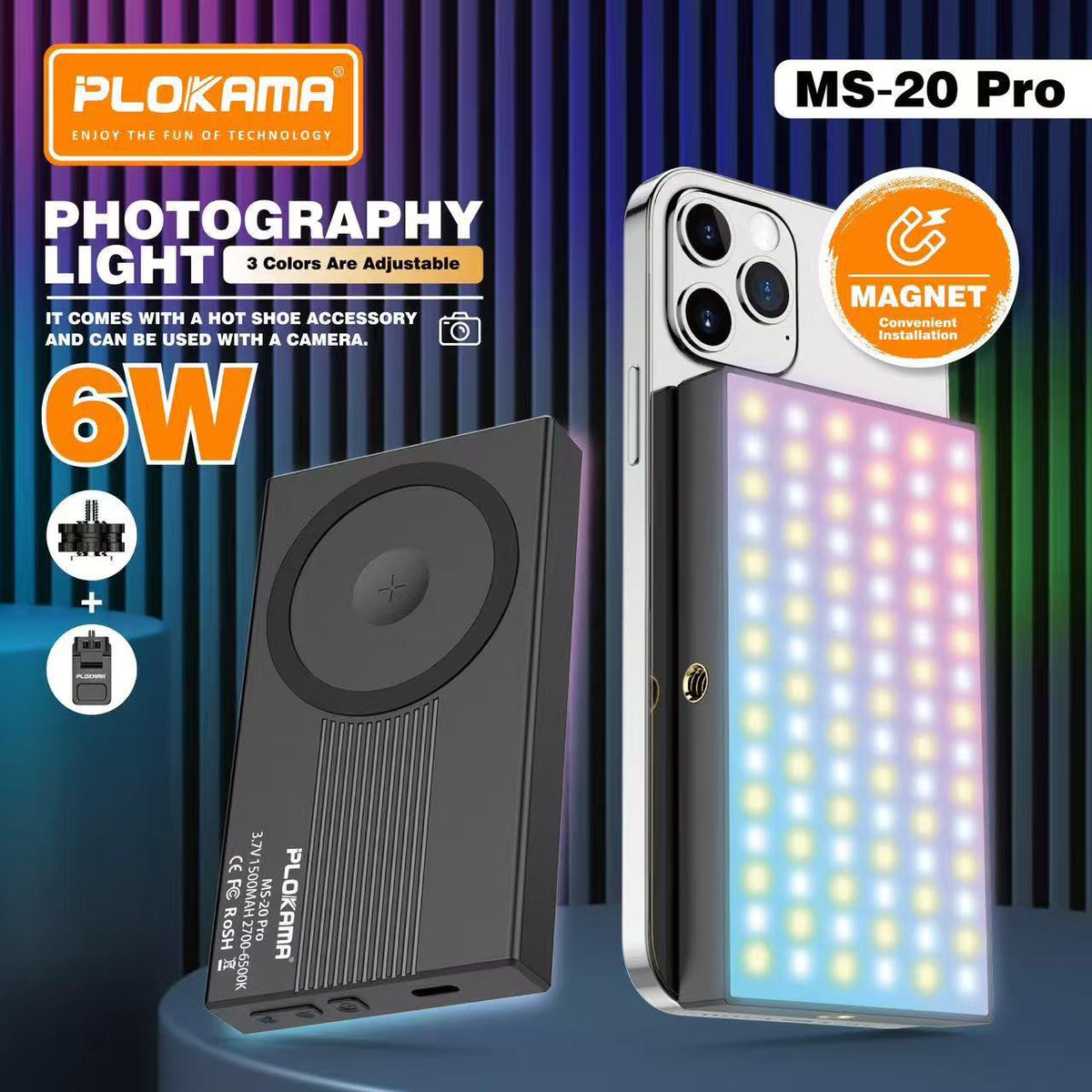 Plokama MS-20 Pro 6W RGB Photography Light