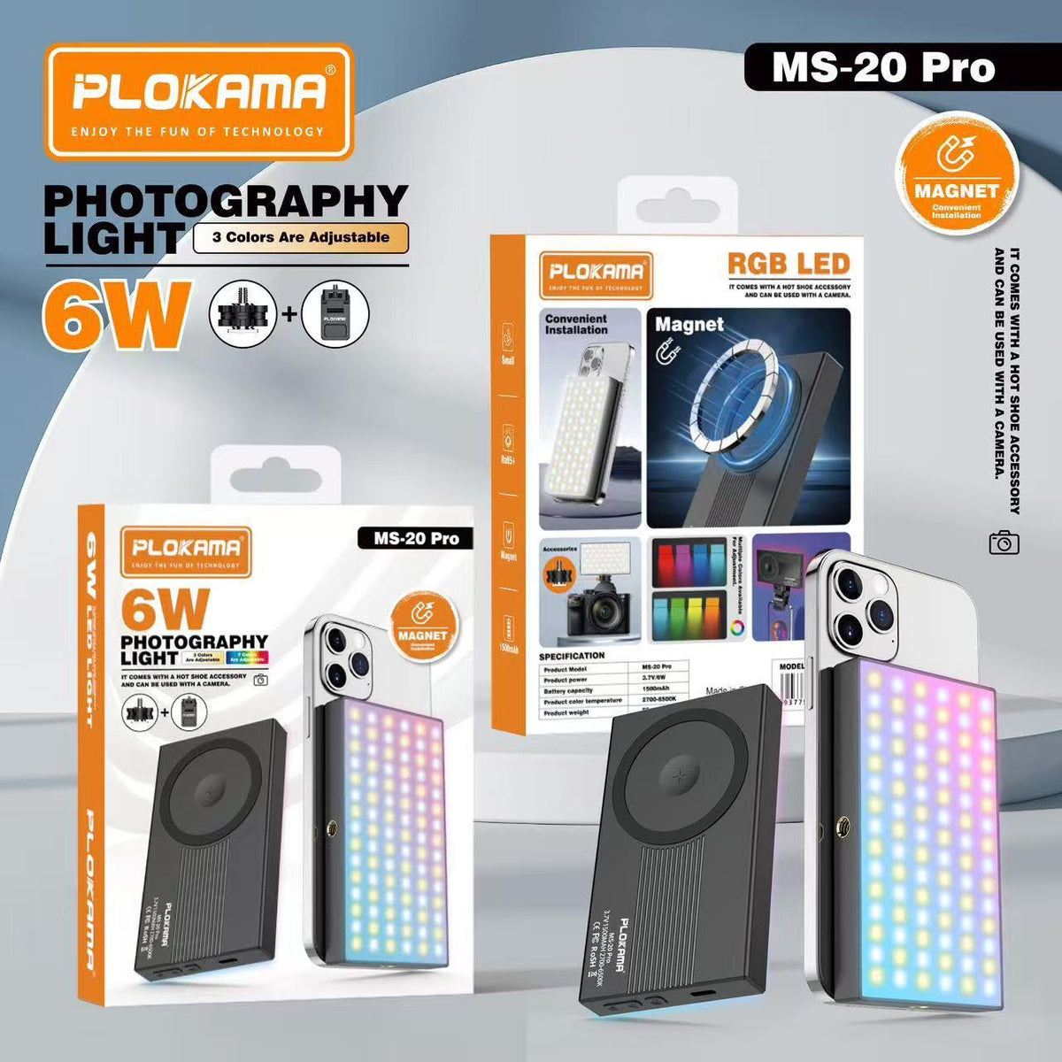 Plokama MS-20 Pro 6W RGB Photography Light