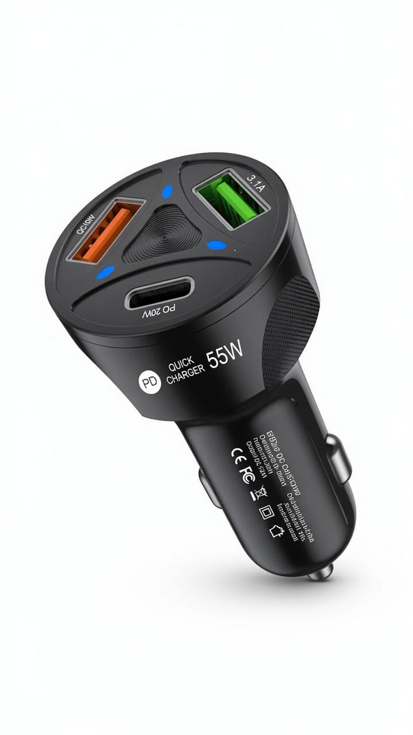 55W PD + QC 3.0 Multi-Port Quick Car Charger
