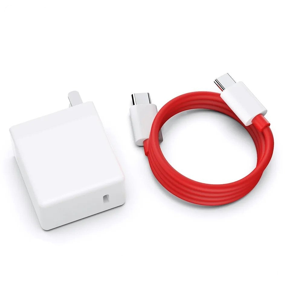 OnePlus 65W Warp Charge Power Adapter Set (White + Red Cable)
