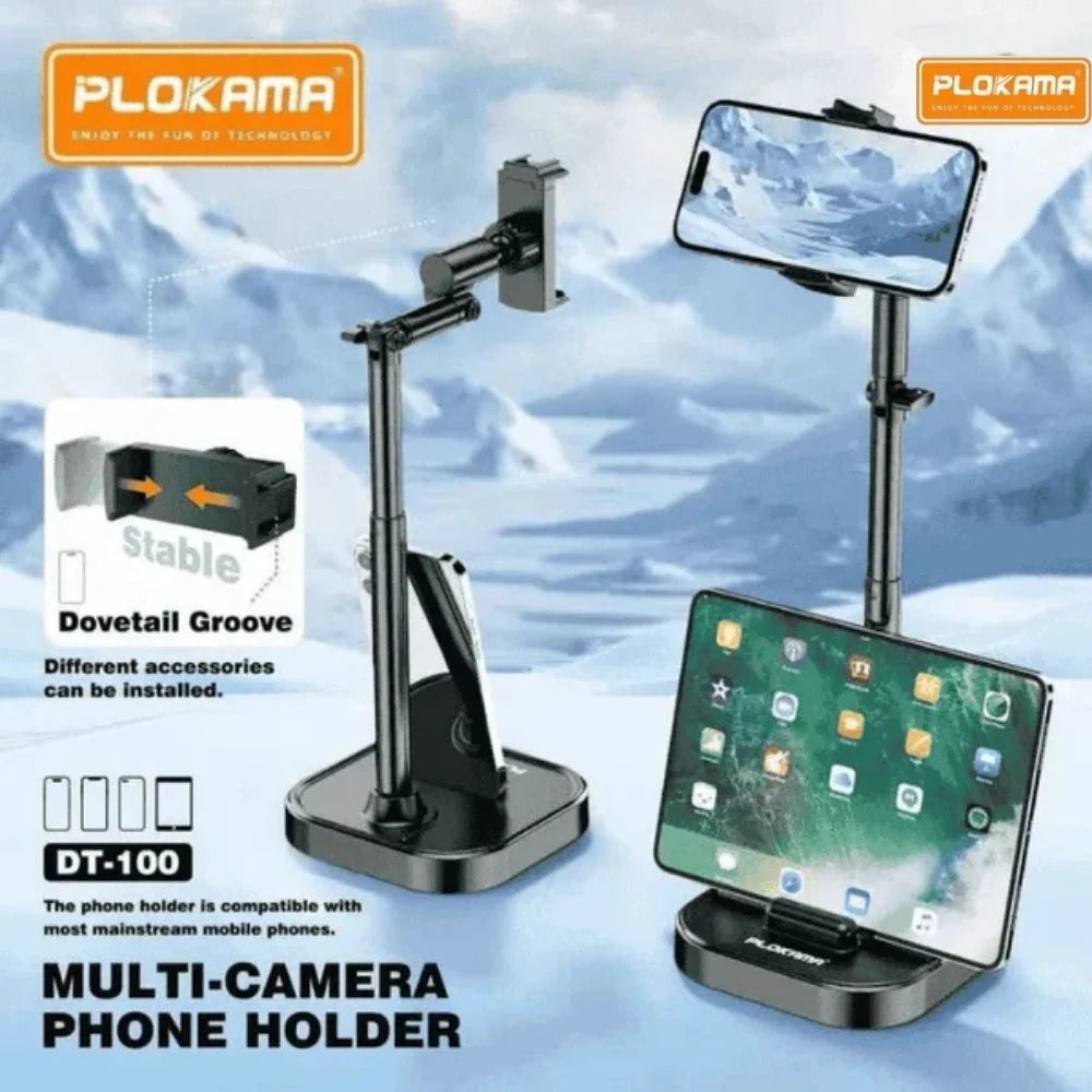 Plokama DT 100 Phone Tablet Tabletop Stand Holder Adjustable 360 Rotating