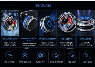 MEMO CX16 Phone Cooler – Magnetic Mobile Cooling Fan with Digital Temperature Meter | RGB Gaming Cooler